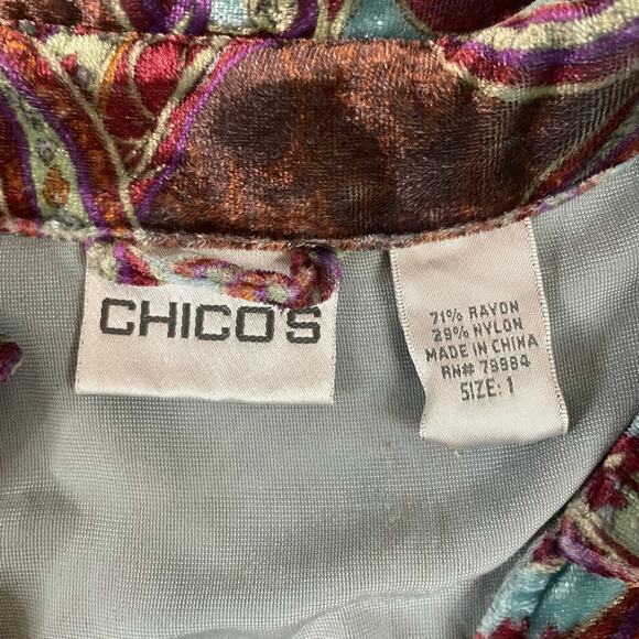 Chico’s 1 Velvet Paisley Tunic Top Blouse Multicolor Long Sleeve Boho Art Wear - Picture 3 of 6